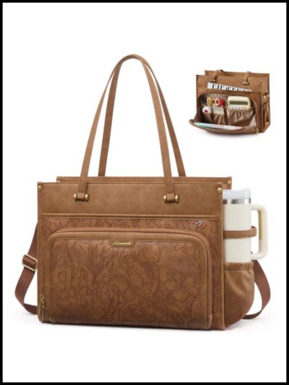 PU Leather Laptop Tote Bag for Women Work Purse Teacher Computer Bag
